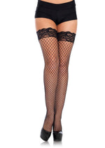 Load image into Gallery viewer, Leg Avenue Spandex Industrial Net Thigh Highs with Stay Up Silicone Lace Top - Black - Queen/XLarge/XXLarge
