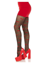Load image into Gallery viewer, Leg Avenue Spandex Sheer Polka Dot Cherry Tights - Black - One Size