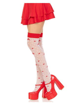 Load image into Gallery viewer, Leg Avenue Spandex Sheer Polka Dot Mushroom Thigh Highs - Red/White - One Size