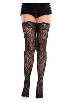 Load image into Gallery viewer, Leg Avenue Stay-Up Lace Top Cross Hatch Floral Lace Thigh Highs