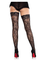Load image into Gallery viewer, Leg Avenue Stay-Up Lace Top Cross Hatch Floral Lace Thigh Highs