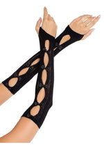 Load image into Gallery viewer, Leg Avenue Sweetheart Striped Keyhole Arm Warmers with Mini Bow Accents - Black - One Size