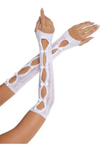Load image into Gallery viewer, Leg Avenue Sweetheart Striped Keyhole Arm Warmers with Mini Bow Accents - White - One Size