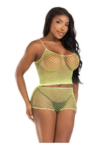Load image into Gallery viewer, Leg Avenue Twist Net Tank Top and Boy Shorts - Lime - One Size - 2 Piece
