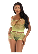 Load image into Gallery viewer, Leg Avenue Twist Net Tank Top and Boy Shorts - Lime - One Size - 2 Piece