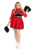 Load image into Gallery viewer, Leg Avenue Varsity Babe Set Crop Top with Cheer Logo, Pleated Skirt, and Pom Poms
