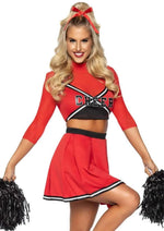 Load image into Gallery viewer, Leg Avenue Varsity Babe Set Crop Top with Cheer Logo, Pleated Skirt, and Pom Poms - Red - XSmall - 3 Piece