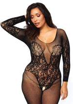 Load image into Gallery viewer, Leg Avenue Vine Lace and Net Long Sleeved Bodystocking - Black - Plus Size/Queen
