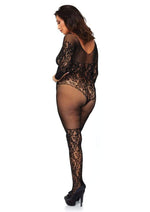 Load image into Gallery viewer, Leg Avenue Vine Lace and Net Long Sleeved Bodystocking - Black - Plus Size/Queen
