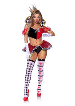 Load image into Gallery viewer, Leg Avenue Wicked Wonderland Queen Tow-Tone Boned Crop Top with Stay Up Collar and Broach Accent, Garter Panty with Peplum Skirt, and Crown Headband
