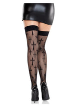 Load image into Gallery viewer, Leg Avenue Worship Me Cross Net Thigh Highs