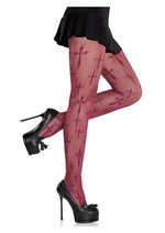 Load image into Gallery viewer, Leg Avenue Worship Me Cross Net Tights - Burgundy - One Size