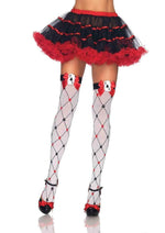 Load image into Gallery viewer, Leg Avenue Woven Diamond Card Suit Thigh High with Bow and Card Charm - Black/Multicolor/Red/White - One Size
