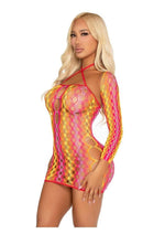 Load image into Gallery viewer, Leg Avenue Zig Zag Net Twist Halter Mini Dress with Keyhole Detail and Shrug - Multicolor - One Size - 2 Piece
