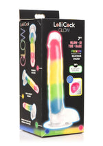 Load image into Gallery viewer, Lollicock Glow In The Dark Rainbow Silicone Dildo with Balls - Glow In The Dark/Multicolor - 7in
