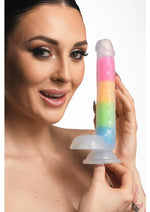 Load image into Gallery viewer, Lollicock Glow In The Dark Rainbow Silicone Dildo with Balls - Glow In The Dark/Multicolor - 7in
