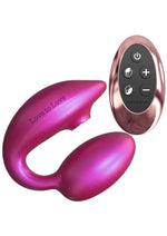Load image into Gallery viewer, Love to Love Wonderlover Rechargeable Silicone Dual Vibrator with Remote - Iridescent - Berry
