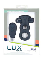 Load image into Gallery viewer, Lux Active Triad Silicone Rechargeable Vibrating Dual Cock Ring with Remote Control - Blue/Navy