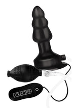 Load image into Gallery viewer, Lux Fetish Inflatable Vibrating Butt Plug with Suction Base and Remote Control - Black - 4in
