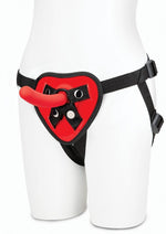 Load image into Gallery viewer, Lux Fetish Red Heart Strap-On Harness and Silicone Dildo