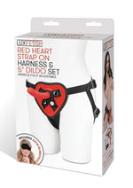 Load image into Gallery viewer, Lux Fetish Red Heart Strap-On Harness and Silicone Dildo - Black/Red - 5in - Set