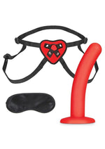 Load image into Gallery viewer, Lux Fetish Red Heart Strap-On Harness and Silicone Dildo - Black/Red - 5in - Set