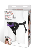 Load image into Gallery viewer, Lux Fetish Strap-On Harness and Silicone Dildo - Black/Purple - 5in - Set