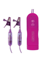 Load image into Gallery viewer, Lux Fetish Remote Control Vibrating Nipple Clips - Purple
