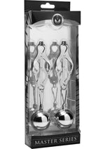 Load image into Gallery viewer, Master Series Deviant Monarch Weighted Nipple Clamps - Metal/Silver
