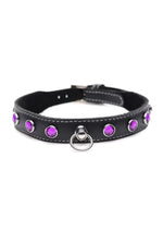 Load image into Gallery viewer, Master Series Leather Collar with Rhinestones - Black/Purple
