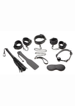 Load image into Gallery viewer, Master Series Master Of Kink Pu Leather Deluxe Bondage - Black/Metal - 7 Piece/Set
