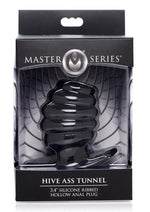 Load image into Gallery viewer, Master Series Silicone Ribbed Hollow Anal Plug - Black - Medium