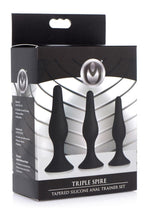 Load image into Gallery viewer, Master Series Triple Spire Tapered Silicone Anal Trainer - Black - 3 Piece/Set