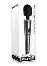 Load image into Gallery viewer, Mighty Metallic Wand Rechargeable Silicone Body Massager - Black/Metal

