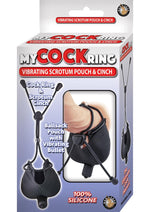 Load image into Gallery viewer, My Cock Ring Vibrating Scrotum Pouch and Cinch Silicone Cock Ring - Black
