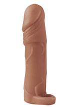 Load image into Gallery viewer, Natural Realskin Vibrating Penis Extender with Scrotum Ring - Chocolate
