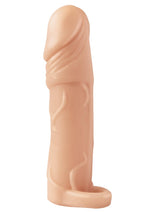 Load image into Gallery viewer, Natural Realskin Vibrating Penis Extender with Scrotum Ring - Flesh/Vanilla
