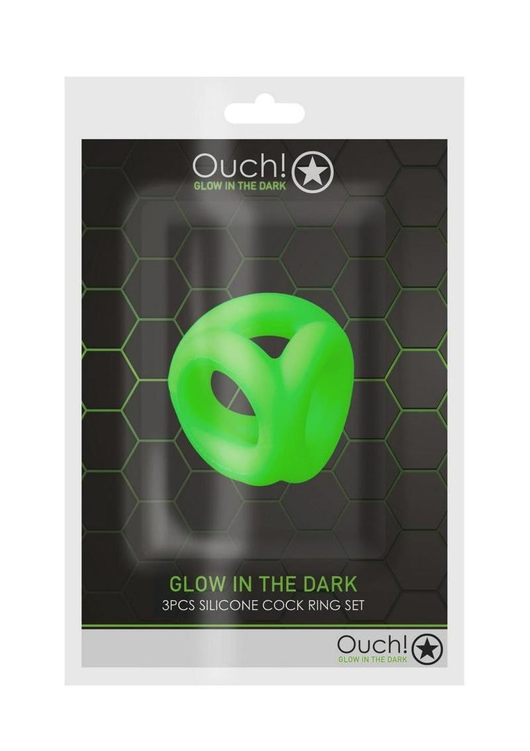 Ouch! Cock Ring and Ball Strap Silicone - Glow In The Dark/Green
