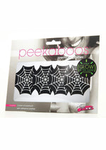 Load image into Gallery viewer, Peekaboo Glow In The Dark Webs Pasties - Black/Green
