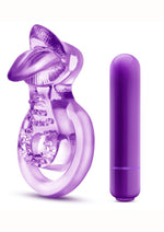 Load image into Gallery viewer, Play with Me Lick It Vibrating Double Strap Cock Ring - Purple

