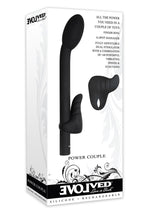 Load image into Gallery viewer, Power Couple Rechargeable Silicone G-Spot Vibrator with Clitoral Stimulator and Finger Ring - Black
