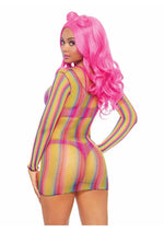Load image into Gallery viewer, Rainbow Fishnet Long Sleeve Mini Dress - Multicolor - One Size
