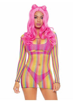 Load image into Gallery viewer, Rainbow Fishnet Long Sleeve Mini Dress - Multicolor - One Size