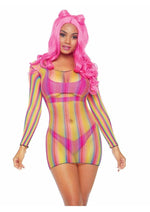 Load image into Gallery viewer, Rainbow Fishnet Long Sleeve Mini Dress