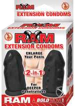Load image into Gallery viewer, Ram Extension Condoms Latex Extender Sleeves - Black - 2 Per Box

