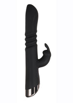 Load image into Gallery viewer, Rapid Rabbit Rechargeable Silicone Thrusting Rabbit Vibrator - Black
