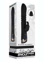 Load image into Gallery viewer, Rapid Rabbit Rechargeable Silicone Thrusting Rabbit Vibrator - Black
