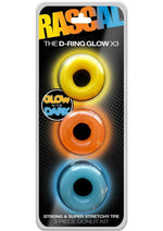 Load image into Gallery viewer, Rascal The D-Ring Glow X3 Glow In The Dark Cockrings Assorted Colors 3 Each - Glow In The Dark - Per Set
