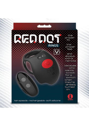 Red Dot Silicone Rechargeable Vibrating Cock Ring with Controller V3 - Black/Red