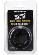Load image into Gallery viewer, Rock Solid Ribbed Donut Silicone Cock Ring - Black
